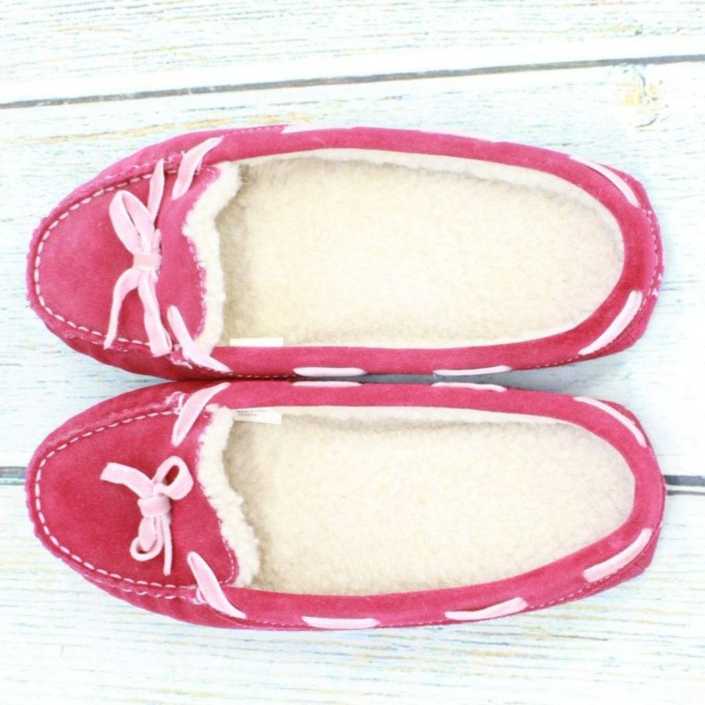 LL Bean Pink Suede Slip On Handsewn Moccasin Toe Loafers Slippers Size 6 M - Picture 7 of 9